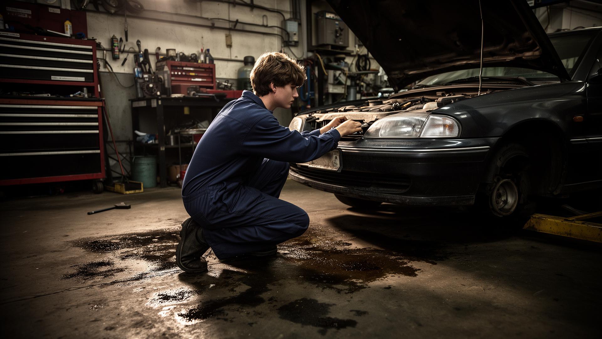Young mechanic working on a vehicle in a London garage